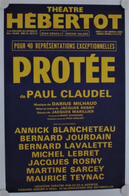 Affiche Théâtre Hébertot 1974 PROTÉE de Paul Claudel