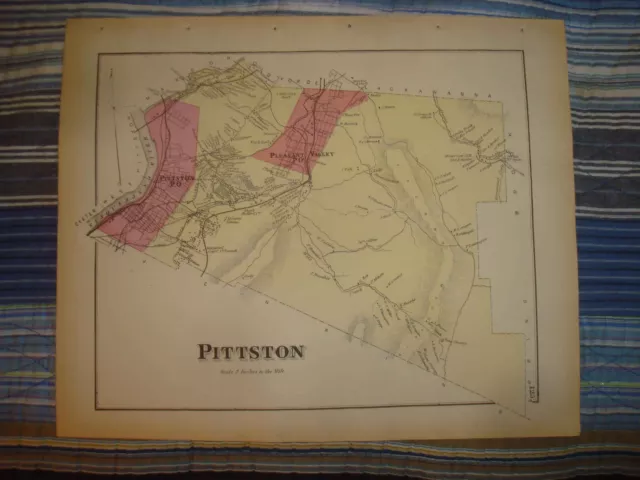 Antique 1873 Pittston Township Luzerne County Pennsylvania Handcolored Map Rare