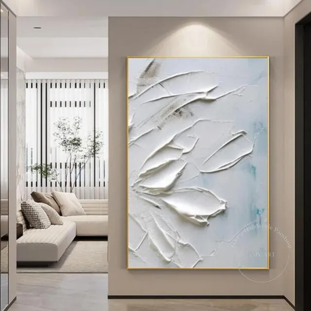 White Minimalist Texture Hand-painted Abstract Painting White 3D Texture Art 3