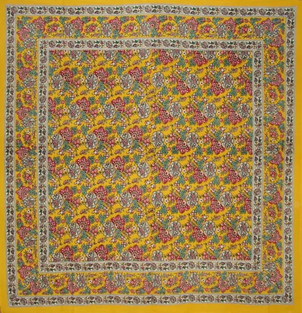 Floral Print Square Cotton Tablecloth 70" x 70" Honey Yellow