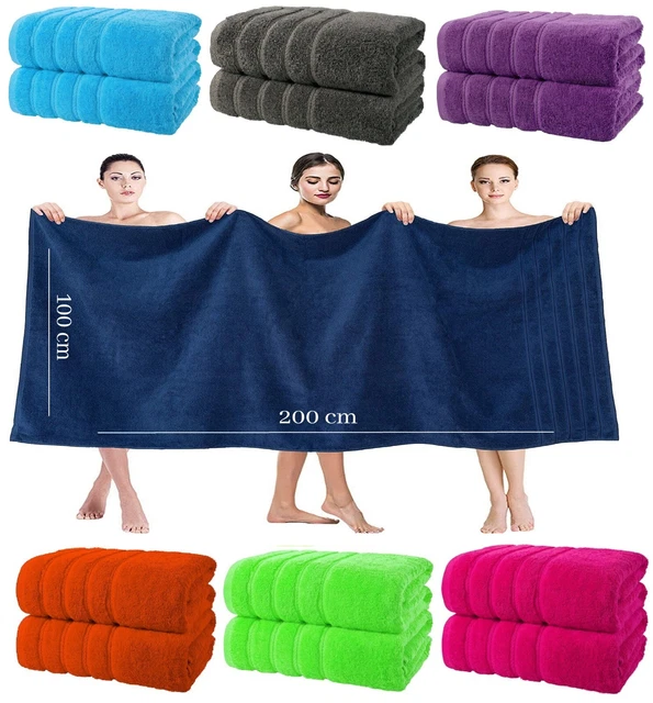 2x Extra Large Super Jumbo Bath Sheets 100x200cm Soft 100% Cotton Bath Towel Set