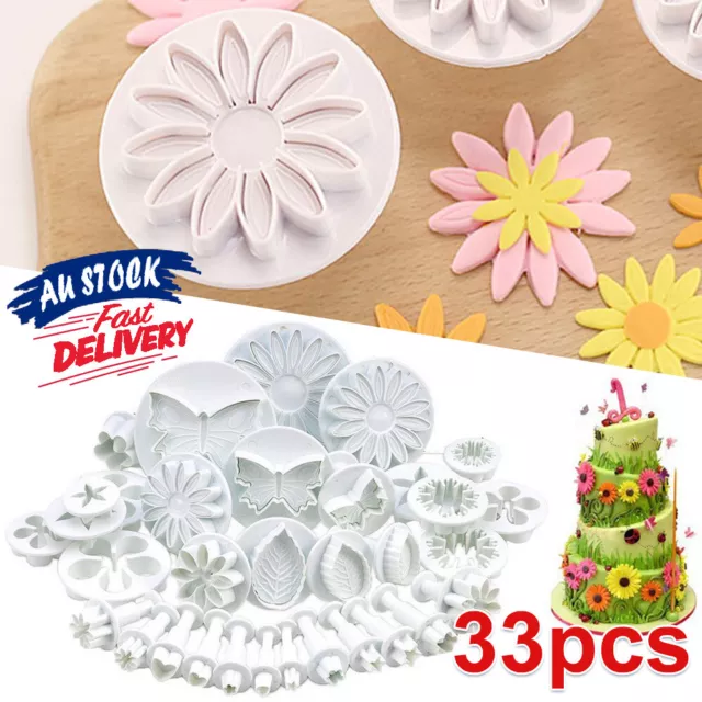 33PCS Sugarcraft Cake Cake Decorating Fondant Icing Plunger Cutters Tools Mold