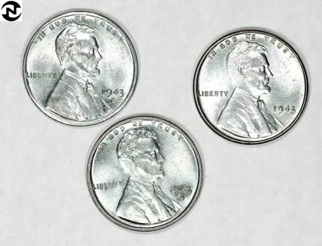 1943 P+D+S Lincoln Wheat Penny Cent Set/Lot ~ Choice/Gem BU ~ ~ 3 Coins