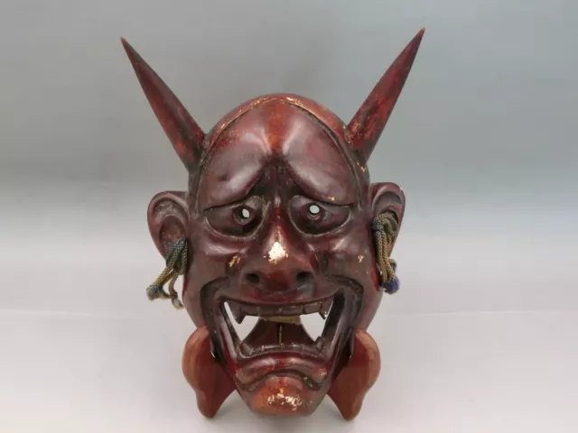 Japanese Vintage Pottery Noh Mask HANNYA TENGU Kagura Mask Angry woman face #2