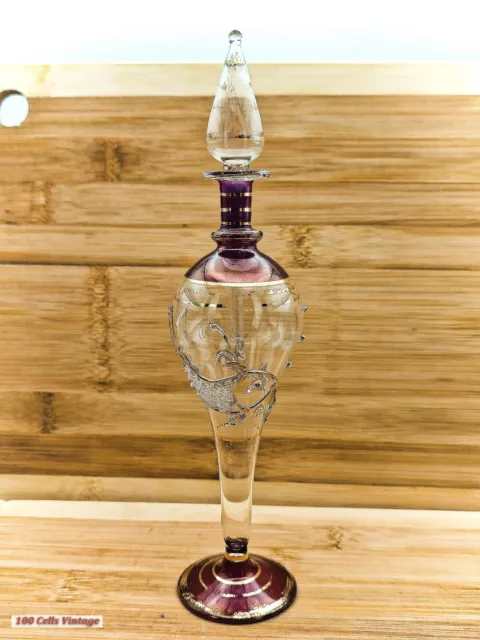 Purple Fish Design-Elegant Egyptian Vintage Collectable Glass Perfume Bottle-cw 3