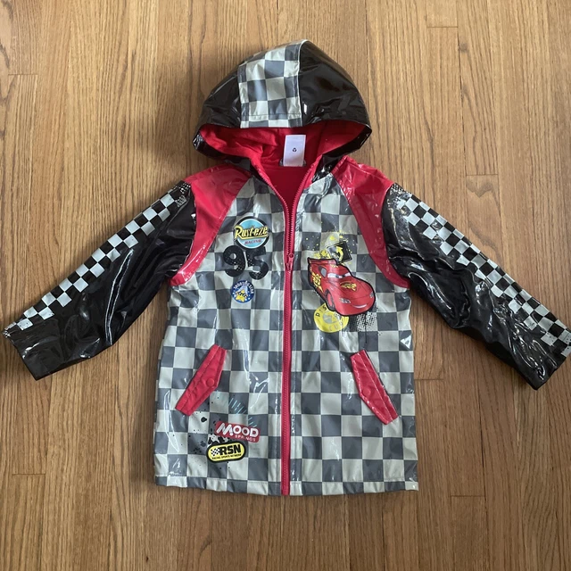 DISNEY CARS LIGHTNING McQueen Rusteze Racing Rain Jacket w/ hood Sz 4