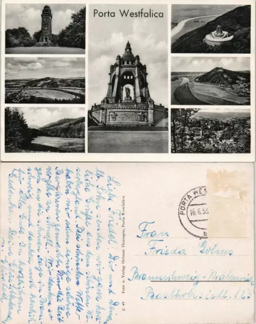 Porta Westfalica Mehrbildkarte mit Denkmal & Panorama-Ansichten 1953