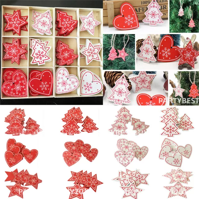 24pcs Wooden Diy Hanging Ornament Pendants Christmas Decor Tree Gifts Decoration