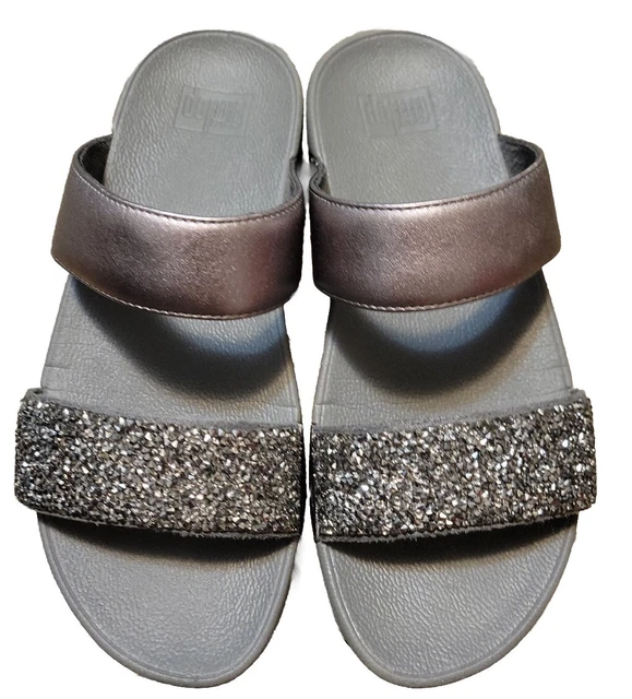 FitFlop LULU Crystal Womens Sparkle Crystal Gray Pewter Slip On Sandals Size 5 2