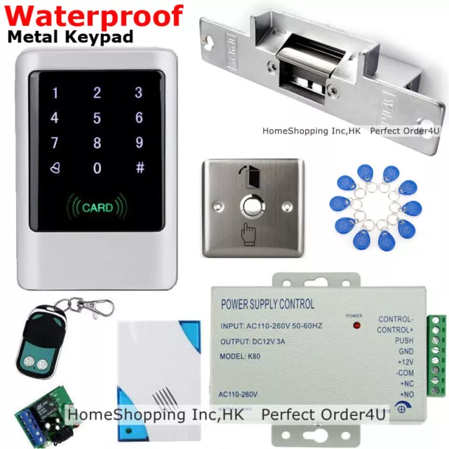 IP68 Waterproof RFID Card & Password Door Access Control+ Door Strike Lock +BELL