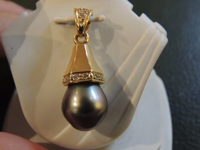 Pendentif Clip Or 18K Avec Perle De Tahiti 12 Mm Et Diamants - Neuf Avec étiquettes - France