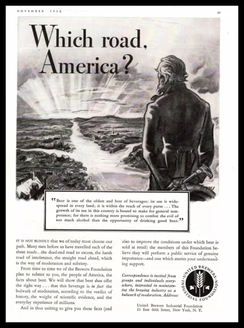 1938 United Brewers Industrial Foundation "Which Road America?" Vintage Print Ad