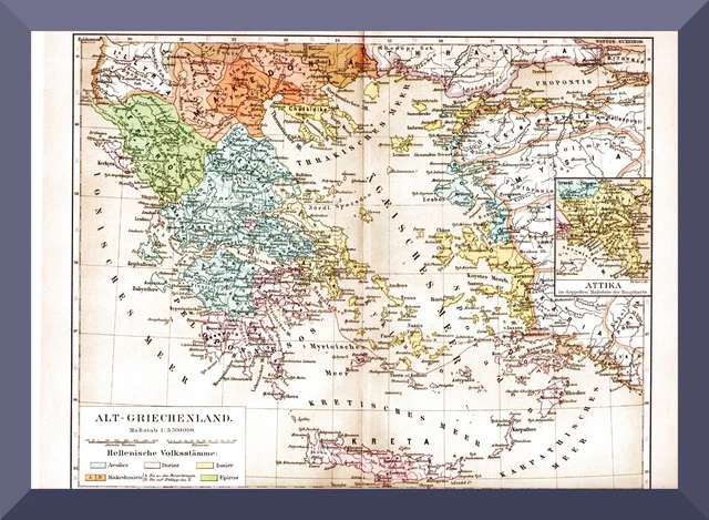 Stadt In Griechenland 6 Buchstaben HISTORISCHE LANDKARTE +ALT-GRIECHENLAND+ Hellas, Hellenismus, Antike