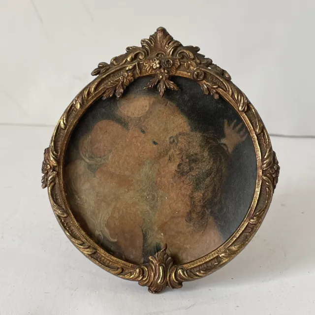Antique French Bronze Round Vanity Frame Vintage BoHo Decor