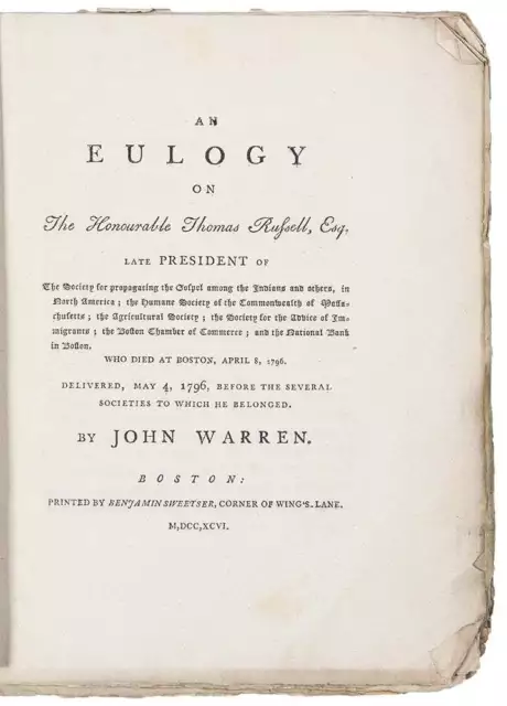 John WARREN / Eulogy on the Honourable Thomas Russell Esq Late President 1796