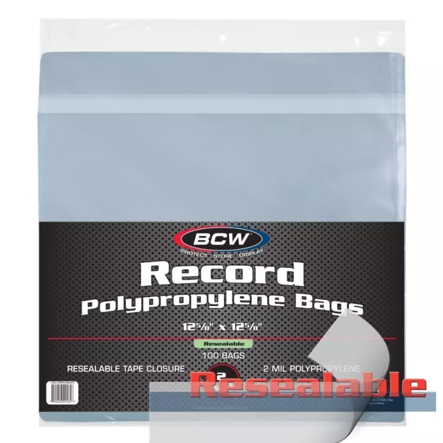 100 BCW 33RPM Resealable Snug Fit Record Album 2-Mil Clear LP Poly Bags Outer