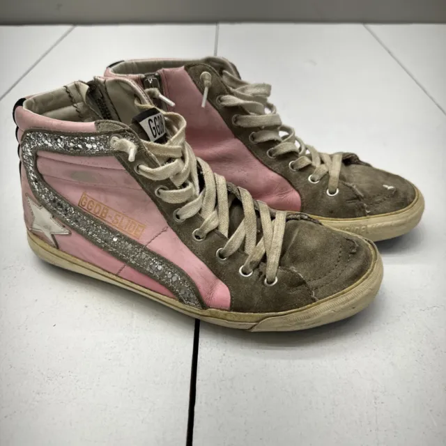 Golden Goose GGDB Slide Pink Silver High-Top Sneakers Women’s Shoes Size 8