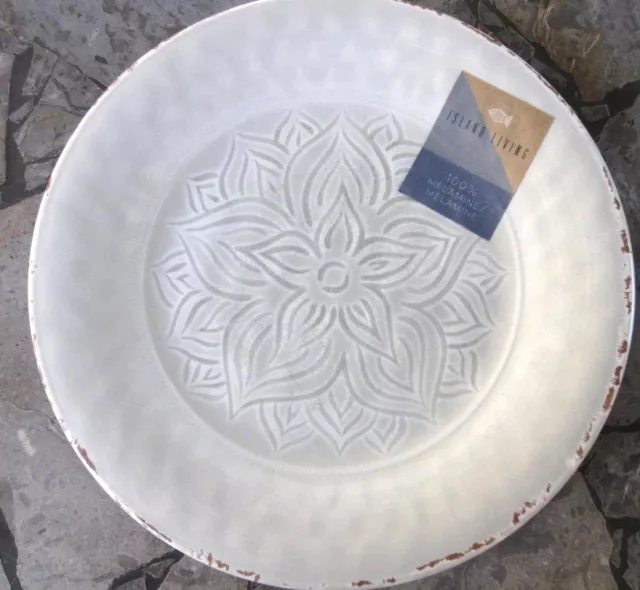 ISLAND LIVING BONE TAN SALAD PLATES FLORAL Medallion MELAMINE Set 2 IL MULINO