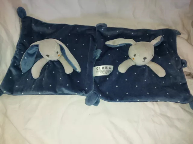 DOUDOU SIMBA TOYS kiabi  LAPIN PLAT BLEU ETOILE ATTACHE TETINE état neu lot de 2