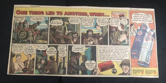 1940’s War Era Soldiers Gillette Shaving Newspaper Comic Print Ad