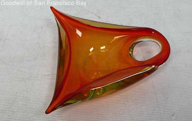Vintage Murano Style Glass Centerpiece Bowl Modernist Art Home Decorative Amber