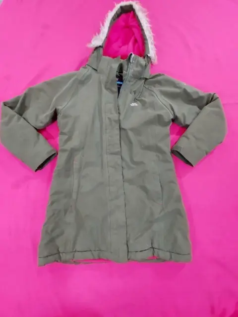 Girl's Trespass Long Sleeves Detachable Hooded Wind&Waterproof Jacket Zip Green