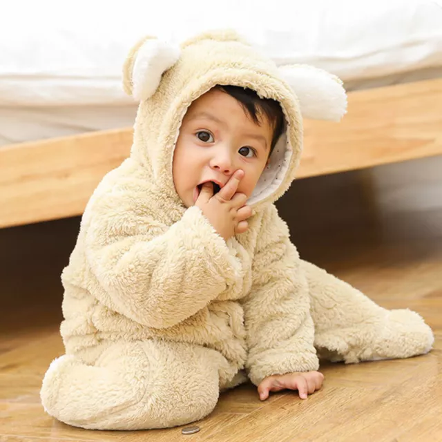 Tuta con cappuccio neonato neonato bambino bambini orso tuta abiti~ 10