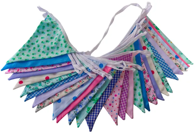 Fabric Bunting Banner 30 Triangle Flags Birthday Party Pennants Lots Of Colours