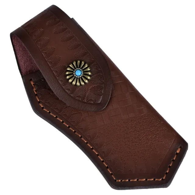 4" Leather Foldable Knife Bag Sheath Holder Belt Storage Protective Pocket Case