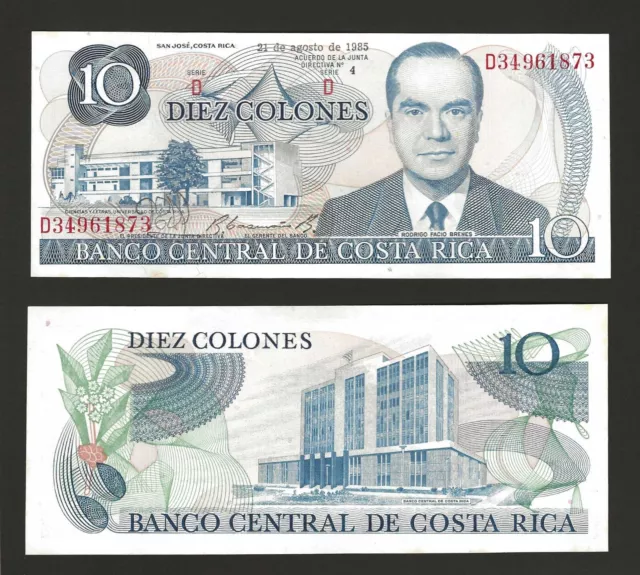 COSTA RICA 10 Colones 1985, P-237b, Banco Central, Pack Fresh Original UNC Grade