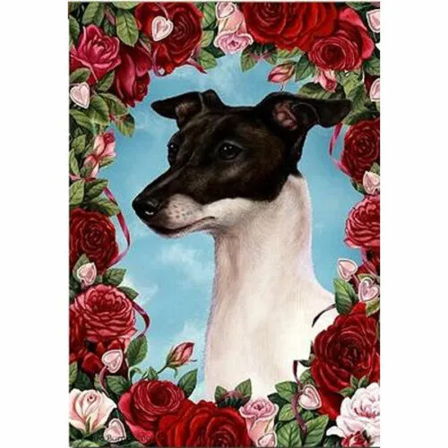 Roses Garden Flag - Black and White Italian Greyhound 194301