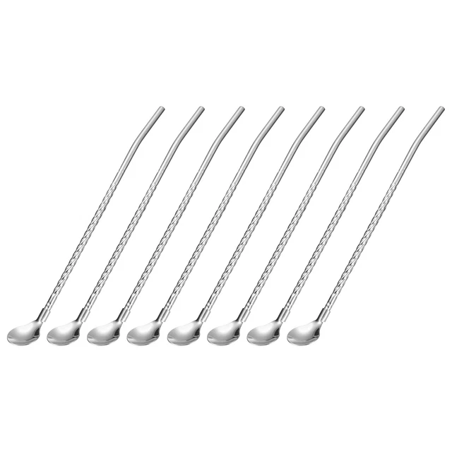 50Pcs 8.6" Stainless Steel Spoon Straws Reusable Twist Handle Spoon, Silver