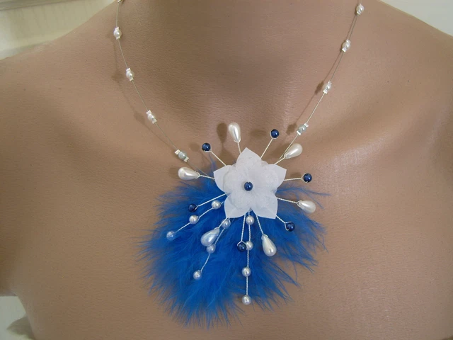 Collier Fantaisie Blanc/turquoise/argenté - Mariage Cérémonie - Pas Cher
