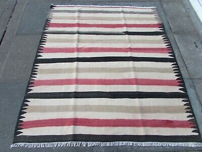 Vintage Traditional Hand Made Oriental Wool Red Cream Square Kilim 160x143cm