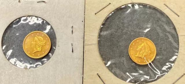 Lot of 2: 1849 & 1853 Type 1 Liberty  Gold One Dollar  Coins