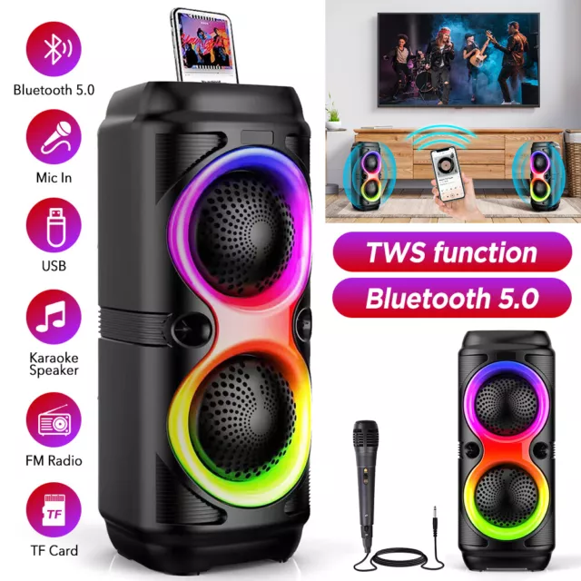 Tragbarer TWS Bluetooth Dual Lautsprecher RGB Musikbox Party Stereo Subwoofer