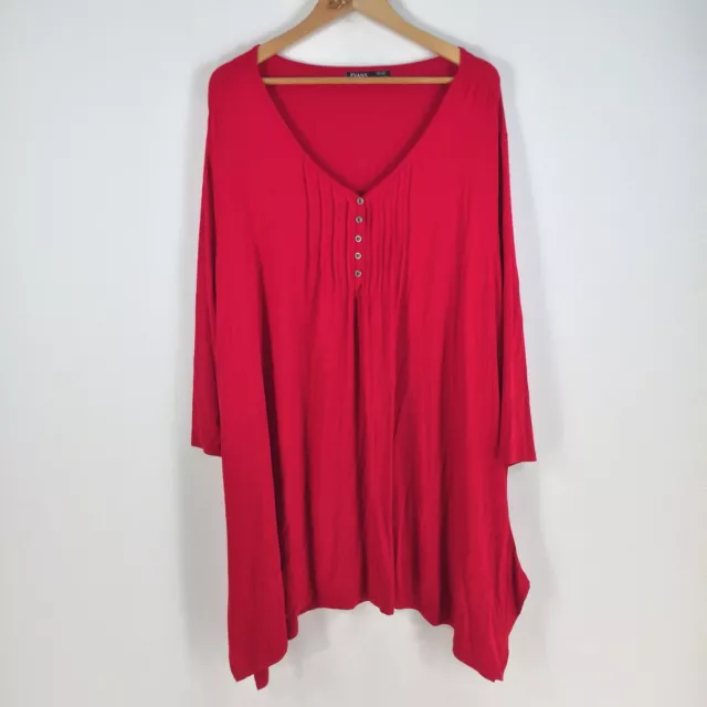 Evans womens tunic blouse top size 30/32 red long sleeve Vneck viscose 053274