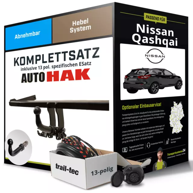 Für NISSAN Qashqai II Typ J11 Anhängerkupplung abnehmbar +eSatz 13pol 13- Kit