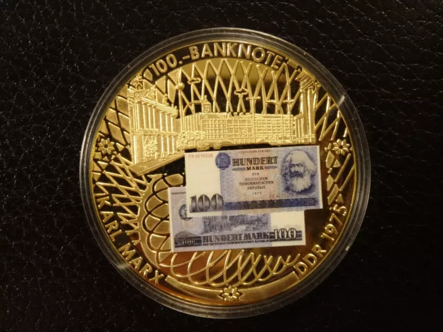  Medaille DDR Banknoten Prägungen 100-DDR Mark mit vergoldung 2010 PP