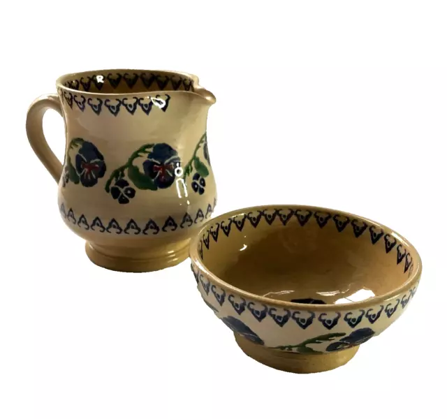 Nicholas Mosse Pottery Pansy Creamer & Sugar Footed Bowl Handcrafted in Ireland