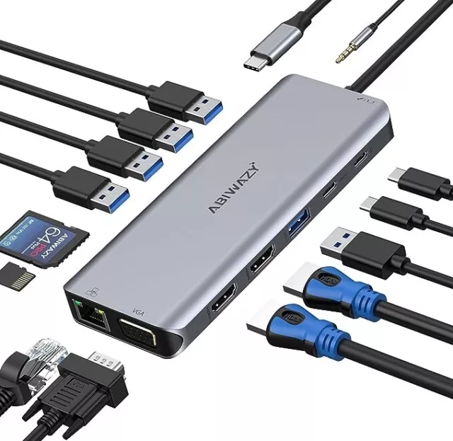 USB C Docking Station Dual Monitor, 14 IN 1 USB-C Laptop Docking Station HDMI