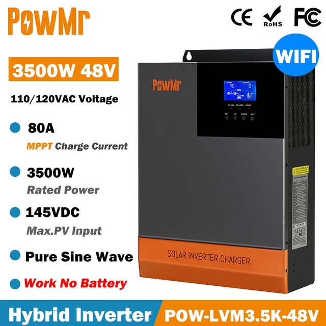 POWMR 3500W 48V MPPT Hybrid Inverter Off Grid 80A Solar Charger ...