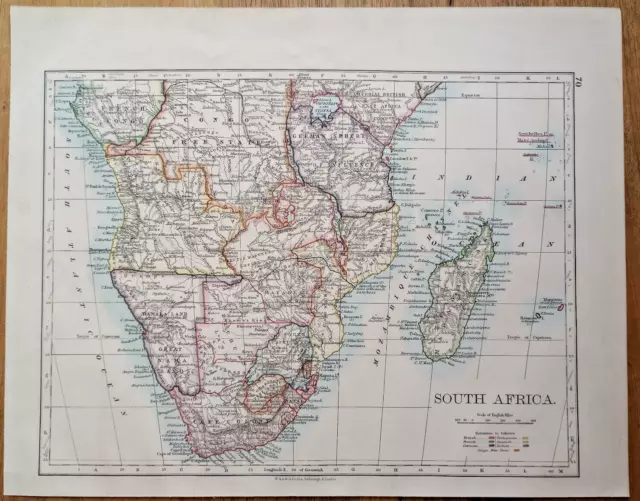 1893 W & A.K. Johnston map of South Africa with East Central Africa on reverse