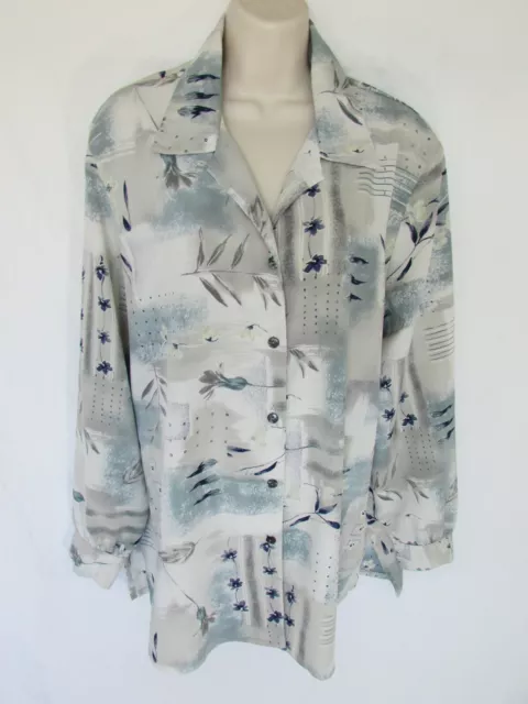 TANJAY WOMANS 18 blue gray floral button COLLAR BLOUSE