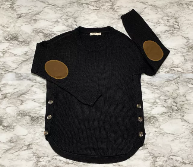 Harper Heritage Women's Sweater Size M Black Elbow Patch Chunky Knit Pullover