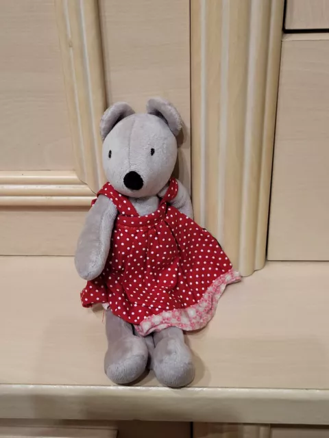 21 Cm Nini Peluche Doudou Moulin Roty La Grande Famille Souris Robe Rouge Pois