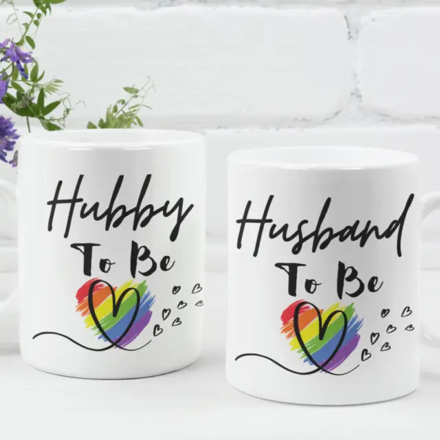 Husband Hubby To Be Couples Engagement Set Two Mugs Gay LGBTQ Wedding Gift