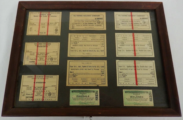 Circa 1920's lot of 11 Sierra Railway Co. Tickets, Agent's Stubs, Framed