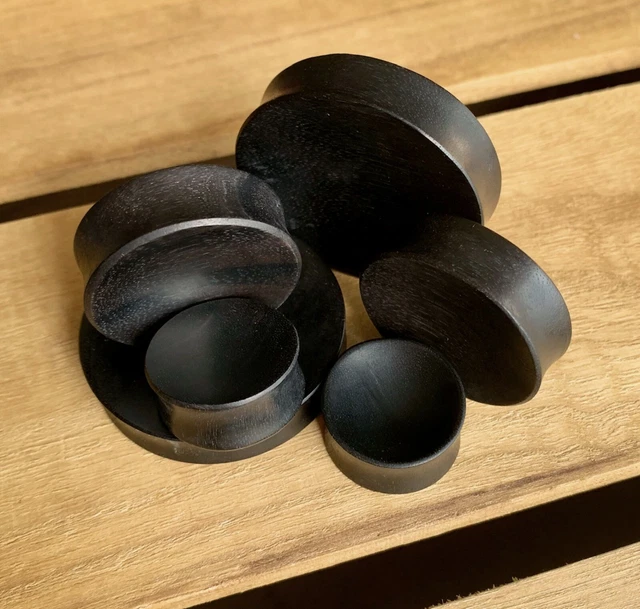 PAIR Concave Areng Wood Plugs Gauges Earlets Organic Body Jewelry Large Sizes