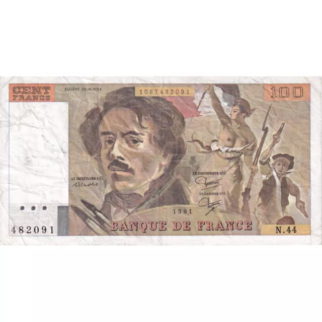 [#195040] France, 100 Francs, Delacroix, 1981, N.44, VF, Fayette:69.5, KM:154, b
